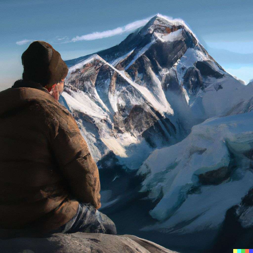 someone gazing at Mount Everest, digital art, realism
